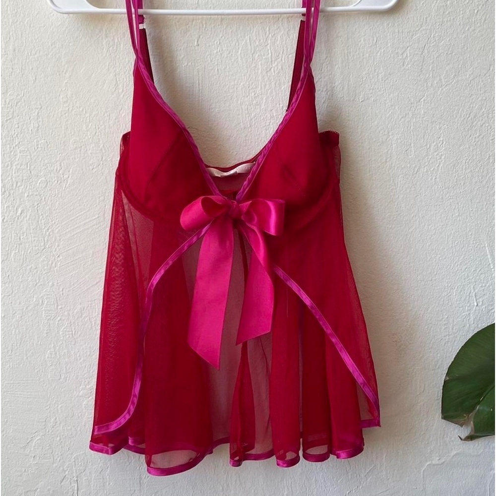 Victoria Secret Sheer Babydoll Red with Pink Details Extra Small